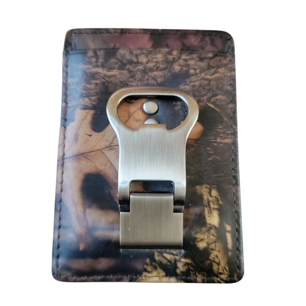 Camouflage Leather Men's Cardholder Money Clip Bottle Opener